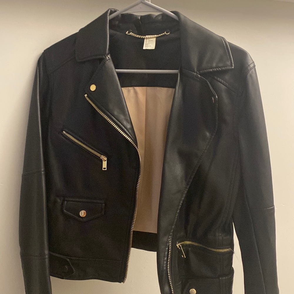 Black leather jacket gold zipper